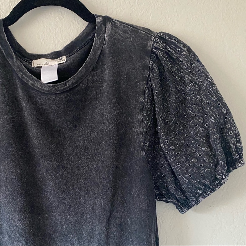 Everleigh Eyelet Lace Sleeve Distressed Tee